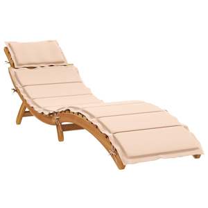 Solid Wood Acacia Sun <b>Lounger</b> with Beige <b>Cushion</b> Durable and Comfortable Product - Product Image 1