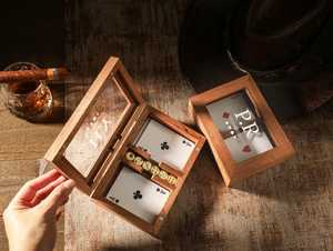 Handcrafted <b>Wooden</b> Poker Card Storage <b>Box</b> <b>with</b> Glass <b>Lid</b> Double Deck Holder Card Display <b>Box</b> Display Rack Card Storage <b>Box</b> - Product Image 6