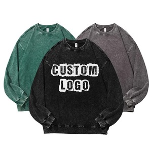 Unisex Vintage Autumn Pullover Hoodie Washed Oversized Cotton Terry Thick Acid Wash Embroidered Logo Streetwear - Product Image 1