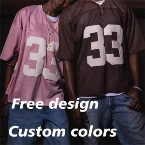 Camiseta de malla con cuello en V personalizada con logo estampado en relieve para hombre, de secado rápido, para deportes de verano, baloncesto, fútbol, estilo oversize, hip hop, casual, lisa. - Product Image 5