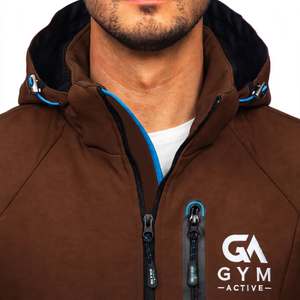 GYM Active <b>Brown</b> Hooded Fleece <b>Vest</b> Breathable Unisex Zipper Pockets Logo Front Casual Autumn Washed Nylon/Cotton Hooded Stand - Product Image 6