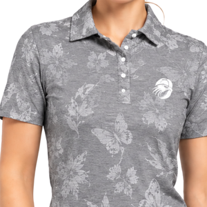 Gray Women Short Sleeve Printed <b>Golf</b> Polo Shirt Floral Pattern Performance Sports <b>Top</b> Custom Wholesale Breathable <b>Golf</b> Apparel - Product Image 3