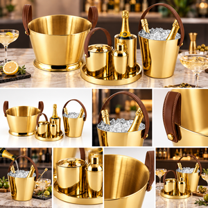 Seau à glace doré pour boissons, ensemble refroidisseur à champagne avec plateau, chaussette pour bouteille et shaker à cocktails pour fêtes, bars et hôtels - Product Image 3
