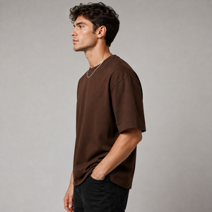 Camiseta de Algodón Marrón Extra Grande para Hombre, Manga Corta, Cuello Redondo, Logotipo Formal en la Parte Delantera, Impresión Digital, Tejido Jersey Transpirable, OEM - Product Image 2