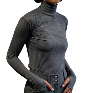 Women's Olive Green <b>Long</b> <b>Sleeve</b> Turtleneck <b>Mesh</b> <b>Top</b> Breathable Knitted Spandex/Polyester Four-Way Stretch Quick Dry Eco-Friendly - Product Image 2