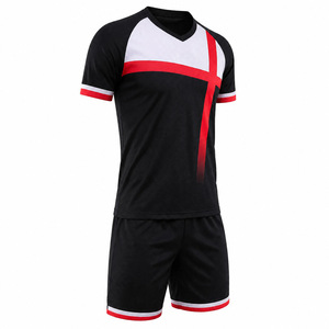 Uniforme de handball respirant personnalisé pour hommes, noir, rouge, blanc, 100% polyester, manches courtes, équipes nationales - Product Image 3