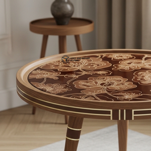 Brown Traditional Meena Wooden <b>Stool</b> Handcrafted Round Decorative Tripod Accent <b>Stool</b> with Floral Design - Product Image 2