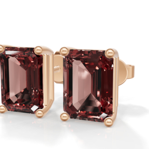 Garnet Emerald Cut <b>Stud</b> <b>Earrings</b> 925 Sterling Silver <b>Rose</b> <b>Gold</b> Plated Rectangular Solitaire IGI Certified Engagement Women's - Product Image 2