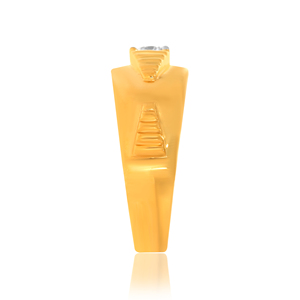 Striped Charm <b>Men</b> Solitaire <b>Ring</b> 18K Yellow Gold <b>Men's</b> Round Brilliant Cut Solitaire Diamond Signet <b>Ring</b> Classic Grooved - Product Image 3