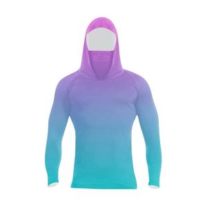 Men Gradient Color Hooded Long Sleeve UV Protection Shirt Full Sleeve Polyester Summer Outdoor Wear - Product Image 2