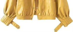 Chaqueta de Cuero Premium Transpirable de Alta Calidad para Mujer, Color Amarillo, Mangas Plisadas, Corte Holgado, Chaqueta de Cuero Puro, 2026 - Product Image 4