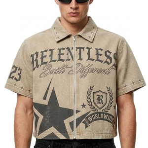 Veste en jean délavé 100 % coton pour homme, personnalisée, à manches courtes, avec fermeture éclair sur le devant, imprimée, style streetwear, pour toutes les saisons – Fournisseur en gros - Product Image 3