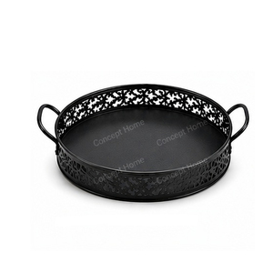 Elegant Handmade Eco-Friendly Round Metal <b>Serving</b> <b>Tray</b> <b>Handle</b> Oil Rubbed Finish Modern Design Dishwasher Safe Commercial Grade - Product Image 3