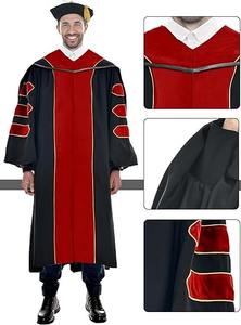 Túnica de Graduación de Lujo para Doctorado, Capucha y Birrete de 8 Lados con Ribete Dorado, Conjunto de Regalia Doctoral - Product Image 4