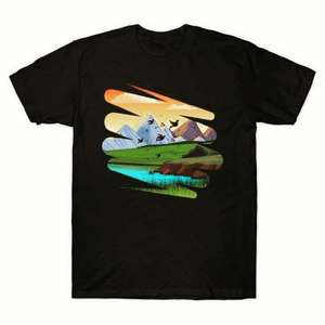 Men's Black <b>T</b>-<b>Shirt</b> With <b>Mountain</b> Landscape Digital Print Short Sleeve O-Neck Casual Jersey Fit - Product Image 1