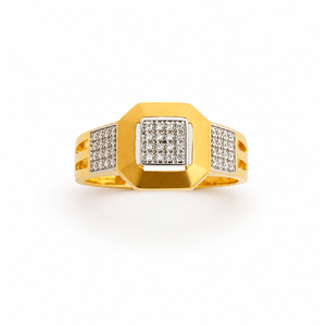 Mens 18KT Yellow Gold Octagonal Square Cluster Cubic Zirconia Signet <b>Ring</b> Two Tone Side Stones <b>Statement</b> Wedding Party Gift Jew - Product Image 5