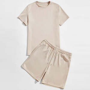 เสื้อยืดและกางเกงขาสั้นชุดเซ็ตสีพื้นสำหรับผู้ชาย สไตล์ไฮสตรีท ระบายอากาศได้ดี แฟชั่นล่าสุดสำหรับฤดูร้อน - Product Image 5