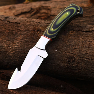 Cuchillo de Caza de Hoja Fija Plateada con Mango con Patrón Verde y Negro, Cuchilla con Gancho para Deshuesar, Cuchillo Utilitario para Supervivencia y Camping al Aire Libre - Product Image 4