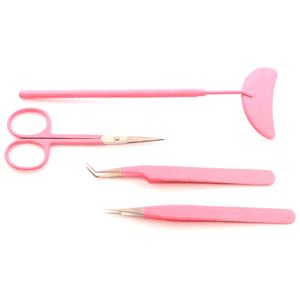 Vente flash, pinces à cils en acier inoxydable de qualité supérieure avec miroir et ensemble de ciseaux, légères, couleur rose, pinces à cils - Product Image 1