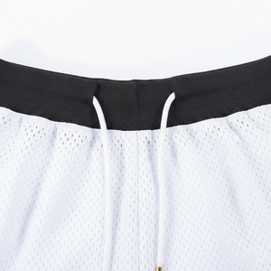 Men's <b>White</b> Solid Mesh Shorts with Front Logo Drawstring Waist <b>Cargo</b> Style Breathable Knitted Fabric - Product Image 3