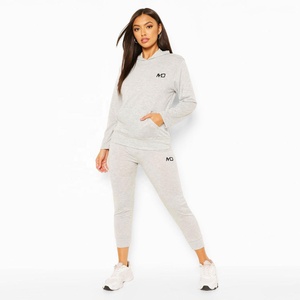 Ensemble jogging 2 pièces en coton pour femme, taille plus, style décontracté, avec logo personnalisé - Product Image 2