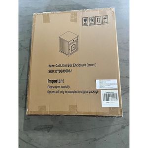 Casetta per animali domestici in legno marrone con lettiera per gatti, contenitore con cassetto, tavolino laterale, cuccia per animali domestici da interno, comodino per gatti - Product Image 2