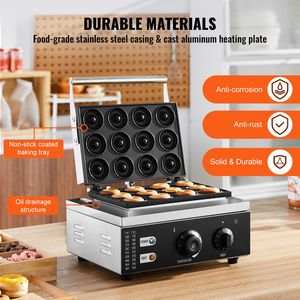 Commercial 1550W Electric Donut <b>Maker</b> 12-Hole Double Sided Heating <b>Waffle</b> Machine with Non-Stick Surface for Wheat Doughnuts - Product Image 2