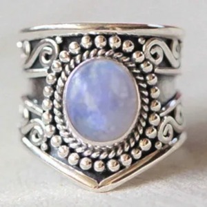 Blue Fire Rainbow <b>Moonstone</b> <b>Ring</b> 925 Sterling Silver Handmade Statement Promise <b>Ring</b> for Women Boho Oval June Birthstone Jewelry - Product Image 4
