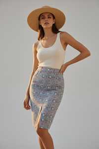 Jupe crayon en denim solide, longueur genou, en Spandex/Coton, pour l'hiver, pour femme de bureau, coupe classique, séchage rapide, écologique, respirante - Product Image 3