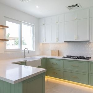 Prix d'usine – Dernière collection : Unité de cuisine moderne bicolore en bois de bouleau avec panneau en contreplaqué, installation et nettoyage faciles - Product Image 6