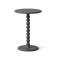 Table d'appoint ronde pour café et thé avec base sculpturale en bobine perlée, finition noir mat, table d'appoint noire KD