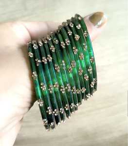 Ensemble de bracelets en verre vert avec motif de fleurs en cristal, bijoux de fête vintage pour femmes - Product Image 2