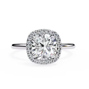 Bague halo en or massif 10K 14K 18K avec diamant radiant de laboratoire 2.00 CTW couleur EF et accent pavé 0.16 CTW, idéale pour fiançailles, demande en mariage ou comme cadeau. - Product Image 5