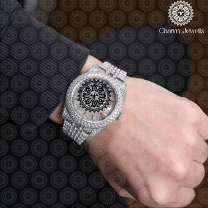 Charm_Jewells Luxury Vintage Men's Stainless Steel Watch 40mm Square Case Analog Mechanical Movement <b>Chronograph</b> Diamond Accents - Product Image 5