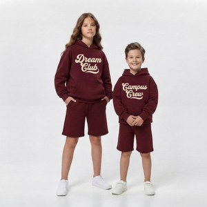 Wholesale High Quality Kids Hoodie Set <b>Red</b> Cotton Sweatshirt Shorts Casual Outfit Unisex Autumn Wear Tracksuit - Product Image 2