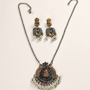 Conjunto de Joyería Nupcial Bohemia de Ónix Bicolor con Colgante de Diosa, Collar y Pendientes para Regalo de Boda, Aniversario y Compromiso - Product Image 5
