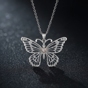 14K <b>Gold</b> Butterfly <b>Pendant</b> Necklace with Open Filigree Wings and Diamond Accents Fine Jewelry Luxury Elegant Necklace for Women - Product Image 1