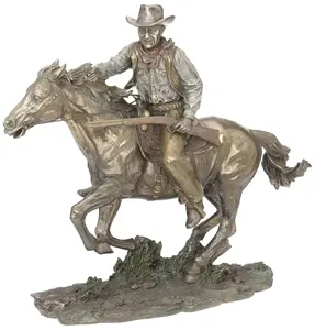 DESIGN VERONESE-cavallo da COWBOY con fucile IN una sola mano-bronzo fuso-OEM disponibile