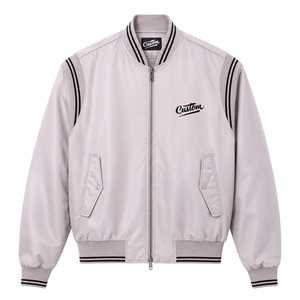 Men's <b>Light</b> Gray Satin Bomber <b>Jacket</b> with Embroidered Custom Logo Front Stand Collar Pullover Closure Casual Winter Wear - Product Image 3