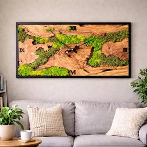 Olive Wood Moss Wall <b>Clock</b> Rectangular Handmade Wooden <b>Clock</b> Decor Luxury Wood & Moss Designer Wall <b>Clock</b> Eco-Friendly Green - Product Image 1