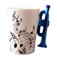 Mug à café en céramique de 250 ml avec poignée en forme de trompette, design musical personnalisé, pour cadeau souvenir de rentrée scolaire