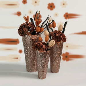 Hammered <b>Copper</b> Flower <b>Vase</b> Set Modern Textured Three Piece Metal Decorative Luxury Handcrafted Tabletop Accent Home Display - Product Image 2