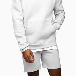 Shorts Bermuda en Coton Tricoté Blanc pour Homme, Taille Élastique, Style Décontracté avec Poches, Couleur Unie, Coupe Confortable Taille Moyenne - Product Image 1