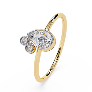 Bague de fiançailles élégante pour femme, trois pierres, or 18 carats, sertie de diamants, solitaire, diamant naturel taille poire, 0,40 carat - Product Image 2