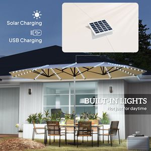 Ombrellone da Esterno Bifacciale Bianco Crema da 4,5 m con Luci Solari UPF50+ e Manovella in Alluminio Extra Large per Spazi Esterni - Product Image 5