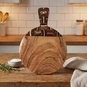 Planche à découper en bois de Suar de qualité alimentaire avec incrustation de coquille de noix de coco, motif Catur moyen brun clair et blanc, pour cuisine et maison - Product Image 3