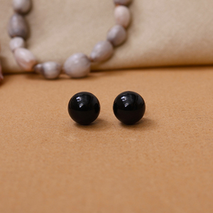 Hot Selling <b>Black</b> <b>Onyx</b> Stud Round Shape <b>Earrings</b> for Women Classic Gemstone Jewelry Party Gift Wholesale Supplier Women At Best - Product Image 2