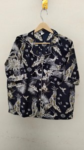 Luxury Artisanal Handcrafted <b>Black</b> Tropical Flora Knitted Cotton Summer Nightwear <b>Set</b> Breathable Comfortable Shorts Loungewear - Product Image 6