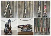 Nouveau design personnalisé de ceinture perlée en cuir usiné à la main de cow-boy occidental de luxe ceinture à perles en alliage avec boucle ardillon en cuir véritable ceinture de créateur avec plumes