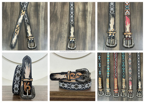 Nuevo diseño personalizado de lujo vaquero occidental mano de cuero con cuentas cinturón aleación Pin hebilla cuero genuino pluma diseñador cinturón - Product Image 3